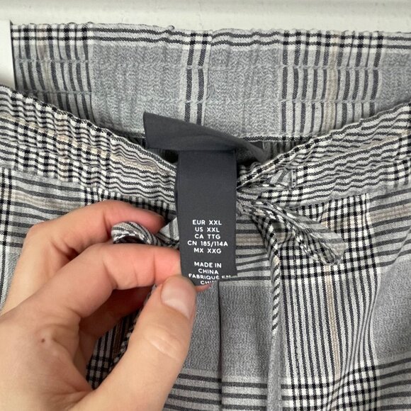 NWT H&M Women's XXL Gray Plaid Slim Fit Stretch Waist Tie Front Career Pants - Picture 3 of 10
